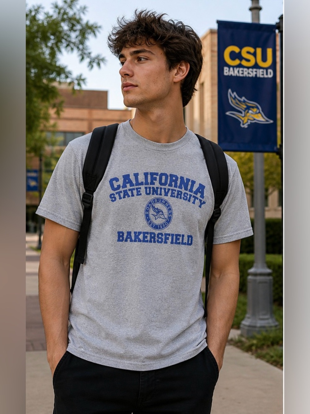 California State University Bakersfield Tee Medium Gray Blue Collegiate Logo